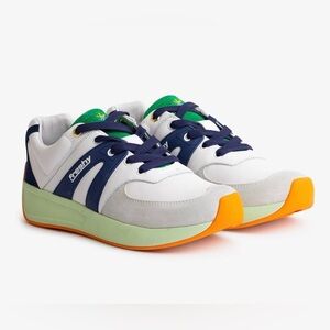 Freshy Supafly-Lite White and Navy Sneakers with Orange Accents